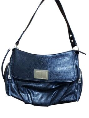 Juicy Couture Black Pebble Faux-Leather Fold-Over Flap Shoulder Bag